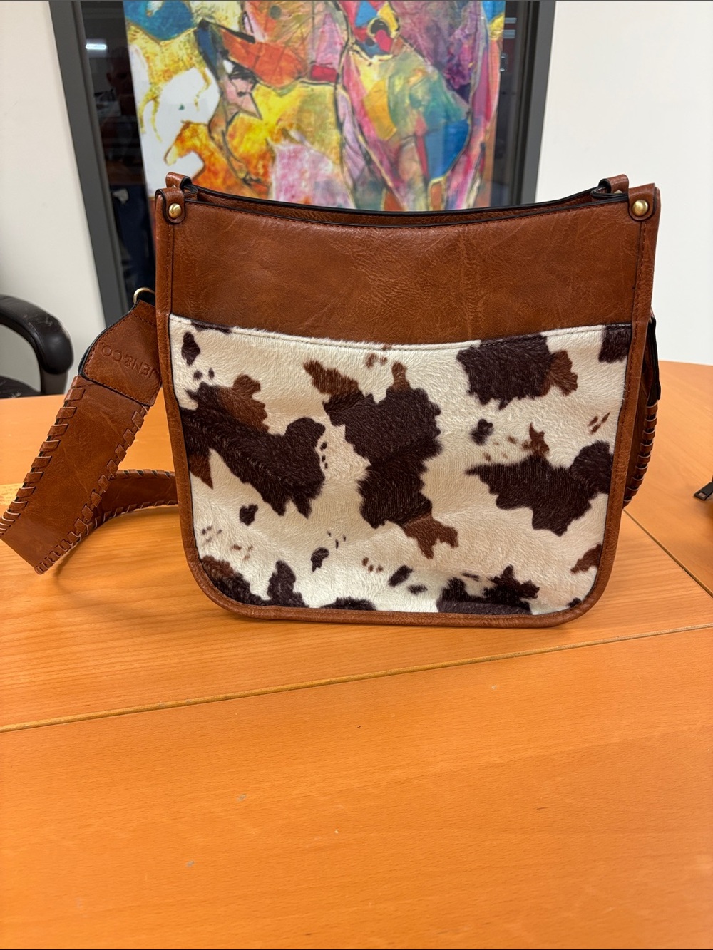 Cowhide Accent Brown Crossbody Bag by (unbranded)